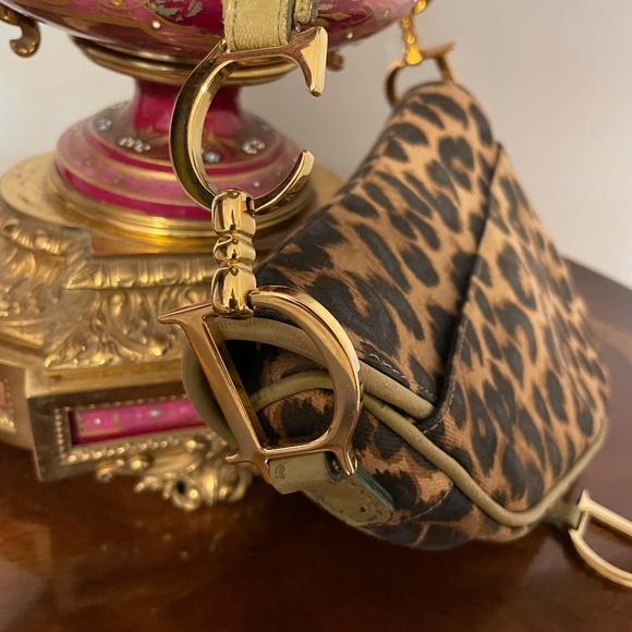 Luxury Rare Christian Dior RiveGauche Paris IconicOstrich trim Leopard SaddleBag - Picture 6 of 8